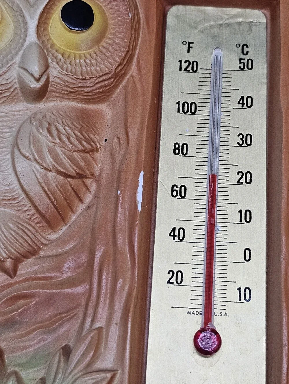 Milller Studio Chalkware Owl Tree Wall Thermometer